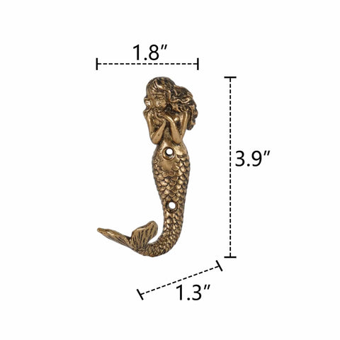 Mermaid Shaped Metal Wall Hooks Set Of 2, Beachy Coastal Decor Wall Mounted Coat Racks For Keys Towels Clothes Scarves And Bags, Antique Aqua Finish Now. Detailed dimensions 3.9 x 1.8 x 1.3 inches.