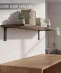 Heavy Duty L Shaped Shelf Brackets Carbon Steel Wall Mount Supports For Deep Shelves Six To Twelve Inch One Pack Ideal For Garage Workshop Kitchen And Utility Storage, holding a wooden shelf