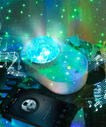 3 In 1 Starry Night Projector With Ocean Wave Nebula Effects Bluetooth Music Speaker creating a colorful room atmosphere
