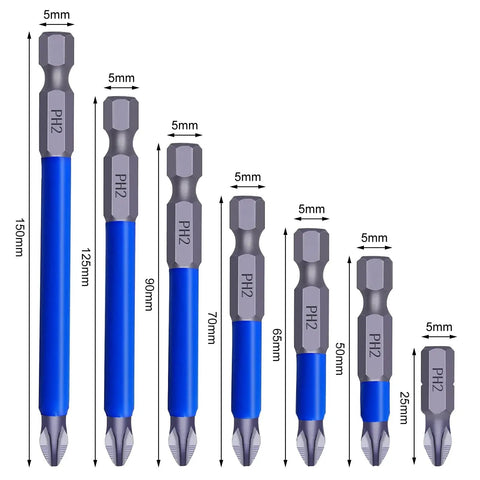 PH2 Magnetic Drill Bit Set With Anti Slip Screw Extractor And Magnetic Screwdriver Bits, 7Piece Pro Grade Hand Tool Kit shown