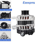 Replacement Alternator For 2012 To 2017 Accent And Veloster And 2012 To 2013 Rio 1.6L 12V 90Amp, close-up of alternator details