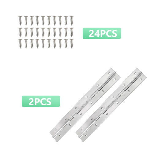 2 Pack Heavy Duty 12 Inch Piano Hinges With Holes Polished 304 Stainless Steel Durable Marine Grade Hardware With 24 Screws