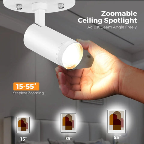 Three Color Temperature Adjustable LED Ceiling Spotlight Flush Mount With Directional Beam For Living Room And Bedroom 10W 800lm CRI90