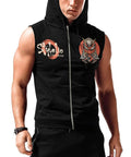 Mens Sleeveless Hoodie With Moisture Wicking Tech Quick Dry Mesh Muscle Shirt designed for workouts, featuring a hood and front pocket.