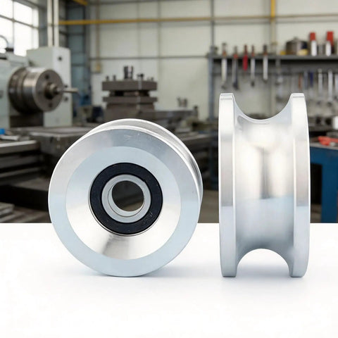 Heavy Duty U Channel Metal Pulley Wheel With Center Bearing 85 Mm Diameter For Lifting, Cable Guidance, And Line Routing, 20 Mm Center Bore Rigging Sheave, Easy Alignment And Safe Hoist Operation silver U-channel pulley wheel with center bearing, 85 mm