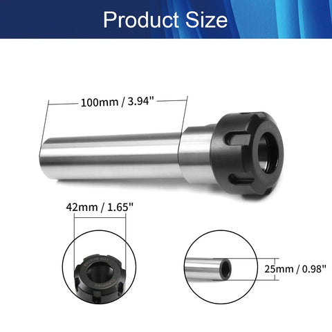 CNC Milling Extension Rod 25mm Shank ER25 Collet Holder Straight Chuck, 100mm Length, showing product dimensions