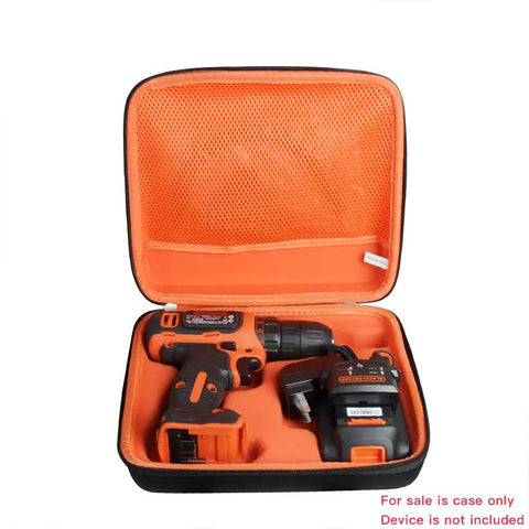 Open hard travel case for Black and Decker 20V Max PowerConnect cordless drill driver and screwdriver kit LD120VA with EVA interior.