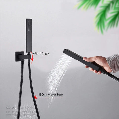 RIBEUJIZS Digital Shower System with adjustable handshower and 150cm water pipe in black finish.