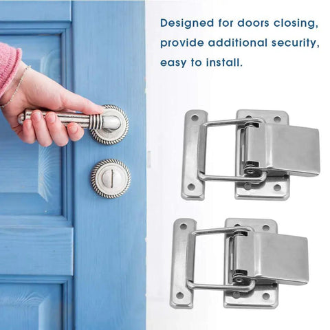 Premium Stainless Steel Spring Latch Toggle Hasp Two Pack Rust Proof Cabinet Locker Door Securing Hardware Durable Heavy Duty Home Security Solution You Gotta Try on blue door, two stainless steel latches