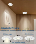 4 Inch Led Recessed Lights Dimmable 12 Pack Ultra Thin With Junction Box Adjustable Trim 5 Color Temperature 2700K To 5000K ETL Certified Perfect For Bedroom Bathroom Kitchen Hallway And More showing adjustable pivoting in room setting