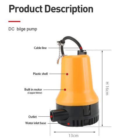 Heavy Duty Portable Submersible Utility Pump 1110 GPH Fast Water Drainage Plug And Play Workhorse For Boats Fish Ponds Yard Flooding Lightweight Copper Motor High Volume Orange with plastic shell and cable line.