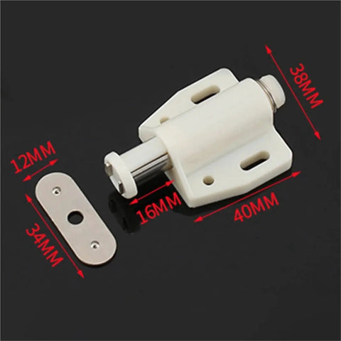 Magnetic Cabinet Door Latch Set for Wardrobe and Cupboard Push to Open Touch Catch No Drilling Needed dimensions shown