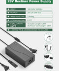 Recliner Power Cord Replacement 2 Pin AC DC Switching Power Supply For Electric Recliners 29V with 2-prong plug and 10ft cable