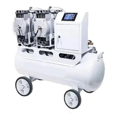 Heavy Duty Oil Free Vacuum Pump With Dual Pump Head And Built In Microcomputer Control, white industrial air extractor on wheels.