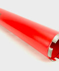 3-inch diamond wet core drill bit, red, with 1-1/4 inch threaded end, side view
