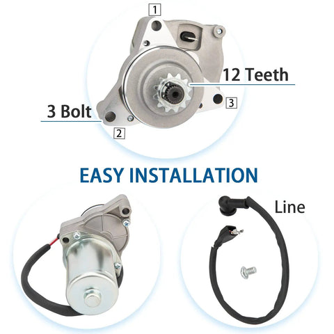 Universal 3 Bolt ATV Starter Motor Fits 50Cc To 125Cc Quad Go Karts Dirt Bikes Pit Bikes Dune Buggies Sand Rails With Line Replacement Crank showing 12-teeth gear and line.