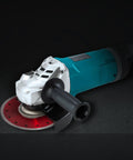 Angle grinder with Boss Hog Supreme Mesh Turbo 7 Inch Diamond Saw Blade 5/8 Inch Arbor Wet Or Dry Cut for tiles and stone.