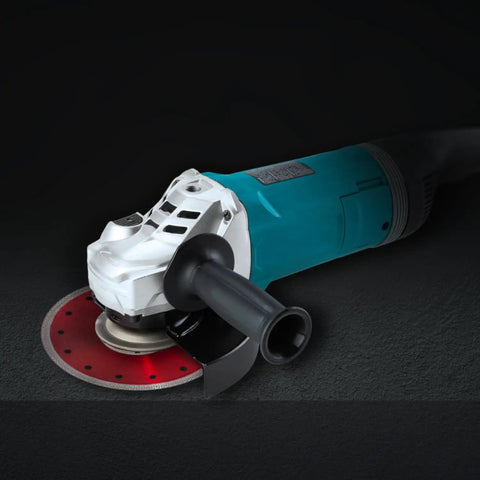Angle grinder with Boss Hog Supreme Mesh Turbo 7 Inch Diamond Saw Blade 5/8 Inch Arbor Wet Or Dry Cut for tiles and stone.
