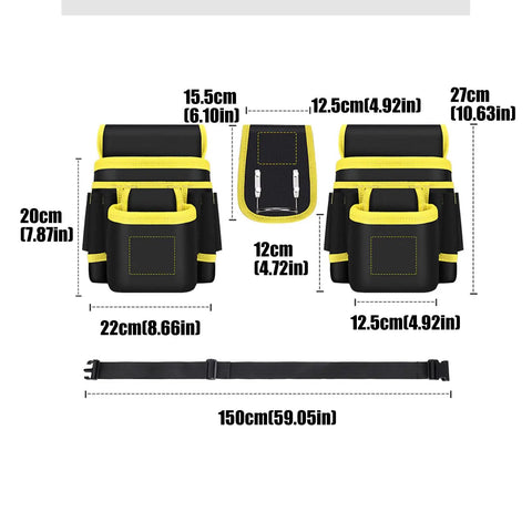 Heavy Duty Oxford Nylon Utility Belt Bag With Water Resistant Coating And Reinforced Stitching Built Tough For Electricians Handymen And Real World Job Sites dimensions and pockets layout