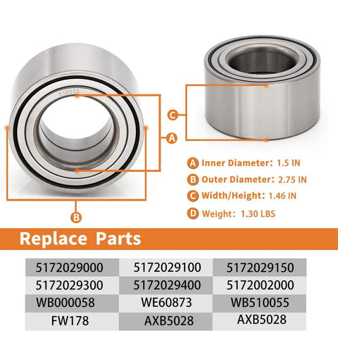 Front Wheel Hub And Bearing 510055 Ready To Roll for Hyundai Accent 2000-2017; dimensions labeled with cross-reference numbers