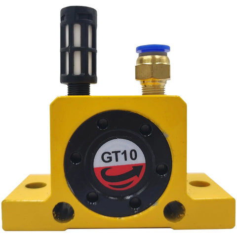 Set Of 2 Pneumatic Air Turbine Vibrators One Eighth Inch Silent Golden Finish Industrial Wheel Type Vibrators For High Speed Eccentric Vibration In Food And Pharmaceutical Applications Durable And Rugged Construction, yellow GT10 body
