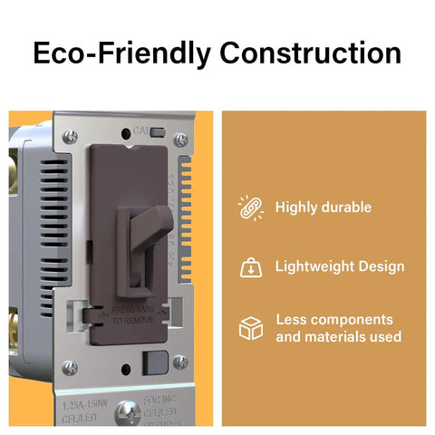 Pro Level 150 Watt Toggle LED Dimmer Switch For Smooth Flicker Free Lighting And Big Time Brightness Control With Slick Brown Wall Plate, eco-friendly design