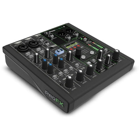 ProFX6v3 6 Channel Analog Mixer With USB Audio Interface Onyx Preamps And EQ GigFX Effects Engine Bluetooth, angled view