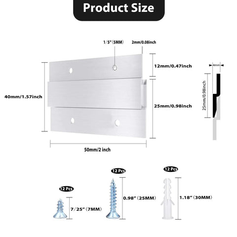 Beefy Heavy Duty Aluminum Z Hanger Set For Easy Wall Mounting Brackets Interlocking French Cleat Clips, 2 Inch Size Dimensions and Screws