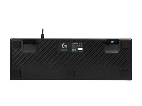 Back view of Full Size Mechanical Gaming Keyboard Loaded With Snappy Romer G Switches Dynamic Rgb Illumination And Hassle Free Media Controls For Your Sick Desktop Battlestation Build showing cable and feet.