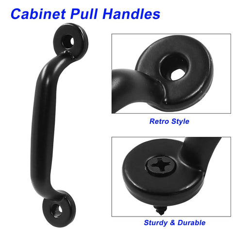 Close-up of 10 Pack Mini Vintage Cabinet Pull Handles Set In Black Zinc Alloy Barn Door Style Hardware showing retro style details.