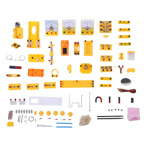 Electricity And Magnetism Lab Kit For High School Students With Hands On Experiments Covering Circuits Ohm Law Electromagnetism Projects STEM Science Classroom Set For Home Or School components spread out.