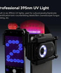 200X Phone Microscope Lens With CPL Filter And LED Light attached to iPhone showing UV light feature