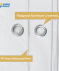 Close-up of rustproof aluminum grommets and rope in hem on White Tarp 24x24 Feet, 7 Mil, Double-Sided Go-To Tarp, Medium-Duty