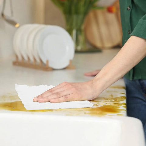 Heavy Duty Kitchen Cleaning Wipes For Microwave Air Fryer Stove And Cooktops All Purpose Appliance Cleaner Cloths in use on countertop