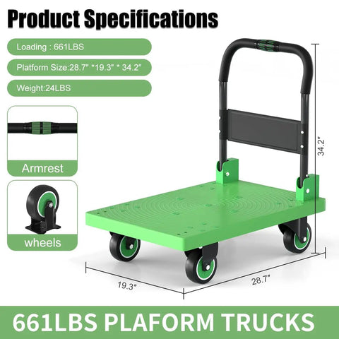 Heavy Duty Folding Platform Cart With Rock Solid Steel Frame, Smooth Rolling Rubber Wheels, 661 Pound Load Capacity Utility Hauler For Groceries And Gear, Built Like A Tank For Daily Tasks
