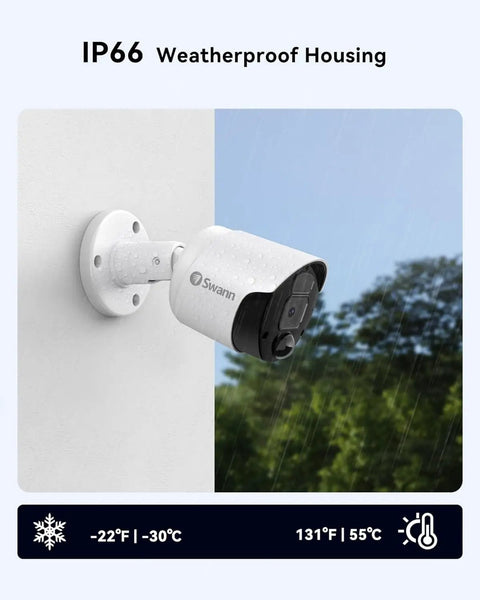 Outdoor view of PoE NVR Add On Security Camera For Wired CCTV Recorders 4K Ultra HD Video with IP66 weatherproof housing