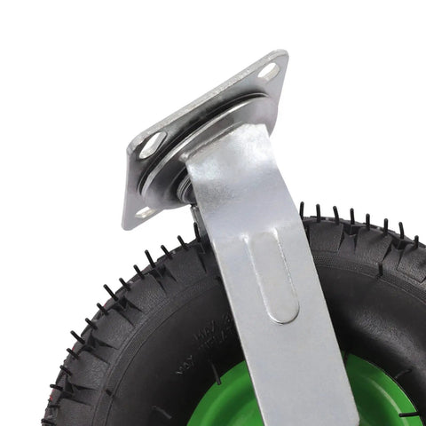 10 Inch Heavy Duty Pneumatic Casters Featuring Smooth Cruising Black Rubber Air Tires built with a galvanized mounting bracket.