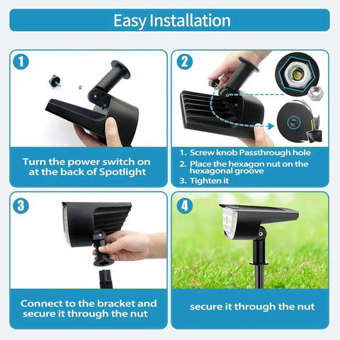 Installation steps for Solar Landscape Spotlight Kit With 32 LED Outdoor Wall Lights IP65 Waterproof 4 Pack