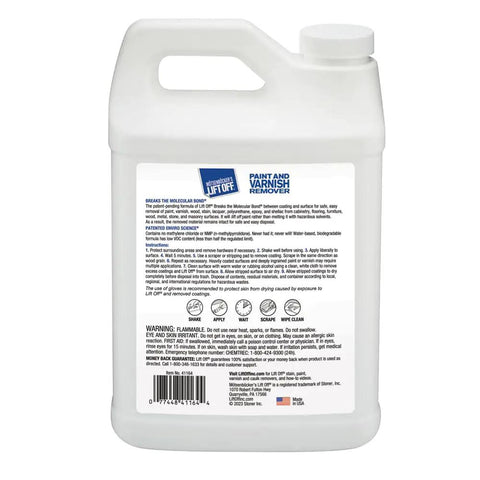 Fast Acting Water Based Paint Stripper For Wood Cabinets And Furniture Methylene Chloride Free Low VOC 64 ounce bottle back view instructions