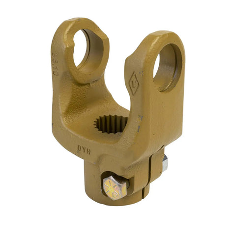 Genuine Replacement Yoke 1-1/2-23 Spline IC for rotary cutter and lawn mower attachments, bolt-on fit, side view, brown color.