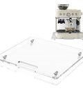 Top Shelf Slick Sliding Tray For Coffee Maker With Noiseless Rolling Station Board And Heavy Duty Pull Handle For Hassle Free Countertop Glide Access Right Away with clear acrylic surface and sturdy handle.