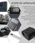 Premium No Sweat Car Cigarette Lighter To House Outlet Adapter Ac Dc Power Converter For Small Electronics Under Six Watts Travel Friendly Accessories, showing various compatible devices.