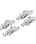Built Tough 4 Pack Double Wheel Roller Pulleys Slide Like Butter For Sticky Doors Smooth Window Tracks Zero Jam Closet Setup Durable Alloy Steel, four silver pulleys.