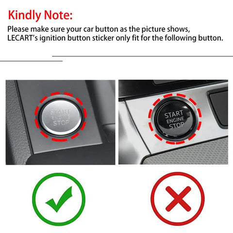 Comparison guide for LECART Audi Slick Red Engine Start Button Cover Stickers fitting A4 A5 A6 A7 Q5 models keyless ignition.