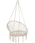 Boho Macrame Hammock Chair With Tassels Handwoven Cotton Rope Swing Indoor Outdoor Lounge Chair For Patio Or Bedroom Hanging Swing Chair Supports Up To 330 Lbs Beige