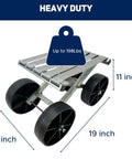Heavy-duty foldable rolling garden stool with large wheels, 19x11-inch size. Rolling Garden Stool For Farm Work Foldable Heavy Duty Roller.
