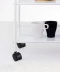 2 Pack Black Stem Caster Wheels Replacement For Laundry Racks And Under Bed Storage on white cart with cups