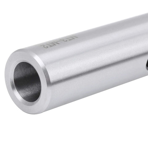 MT3-to-MT2 Morse taper drill sleeve adapter, close-up view; hollow hardened steel extension with internal threads