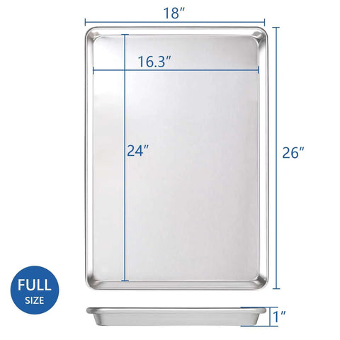 Pro Grade Aluminum Baking Sheet Pan For Oven 18 Inch Long By 26 Inch Wide By 1 Inch Deep Cookie Sheet 12 Pack with dimensions
