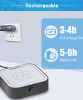 Rechargeable Magnetic Stirrer Mixer 3000 RPM charging illustration with power adapter, showing 3-4h charge and 5-6h battery life.